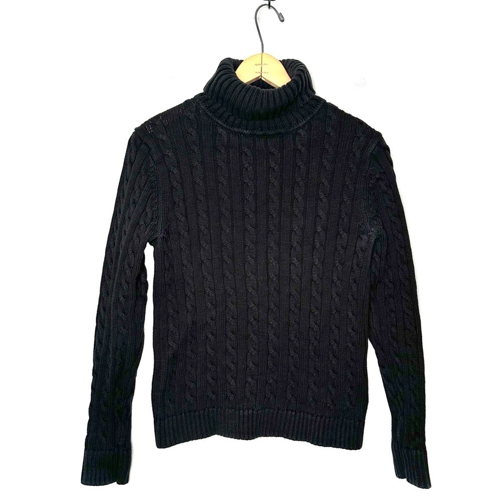 L.L. Bean | Black Cable Knit Turtleneck Sweater Size Small